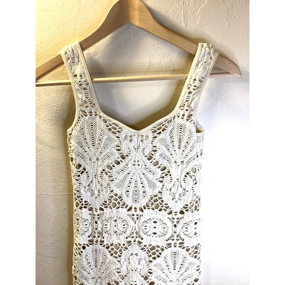 Free People Intimacy Stretch Bodycon Lace Mini Ivory Nude Crochet Summer Dress M - Picture 3 of 5